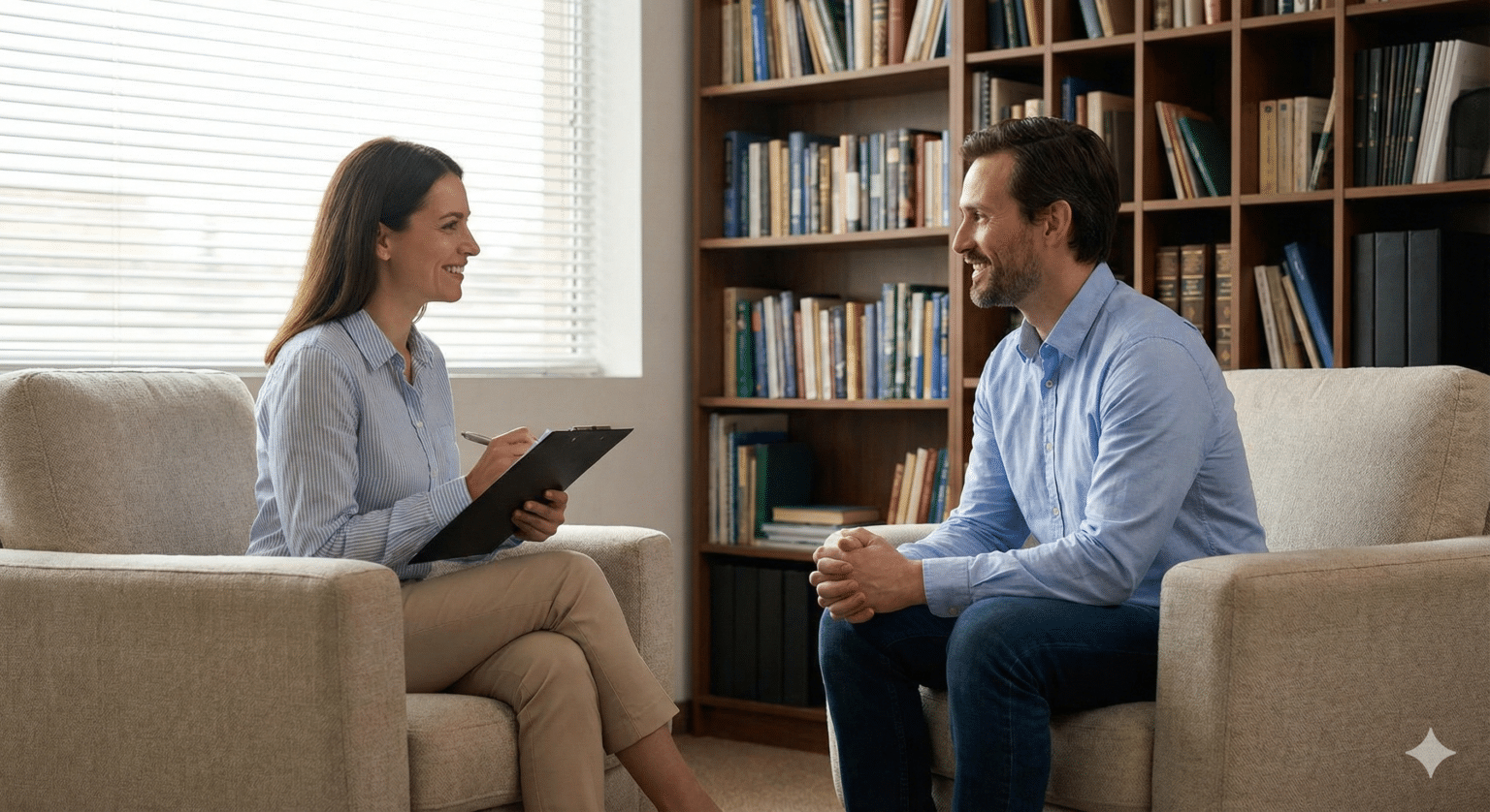 Therapist speaking to a parent