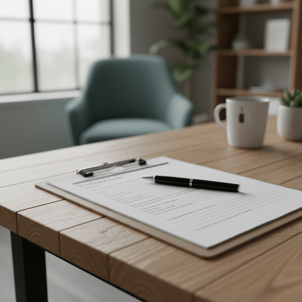desk with a clipboard on it