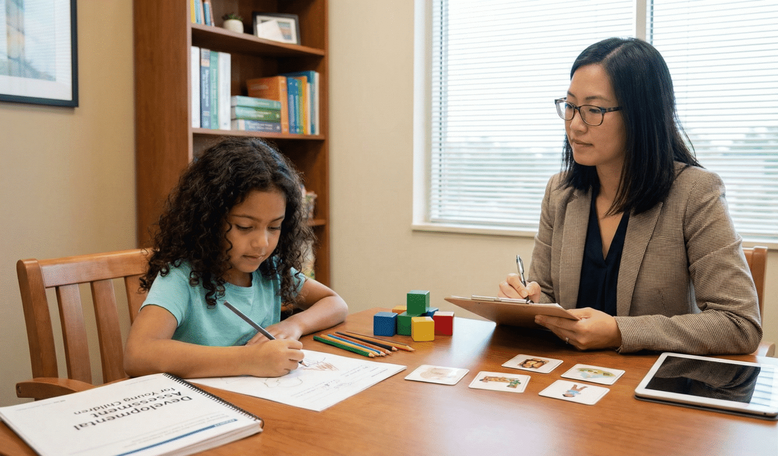 Child taking a developmental asessment