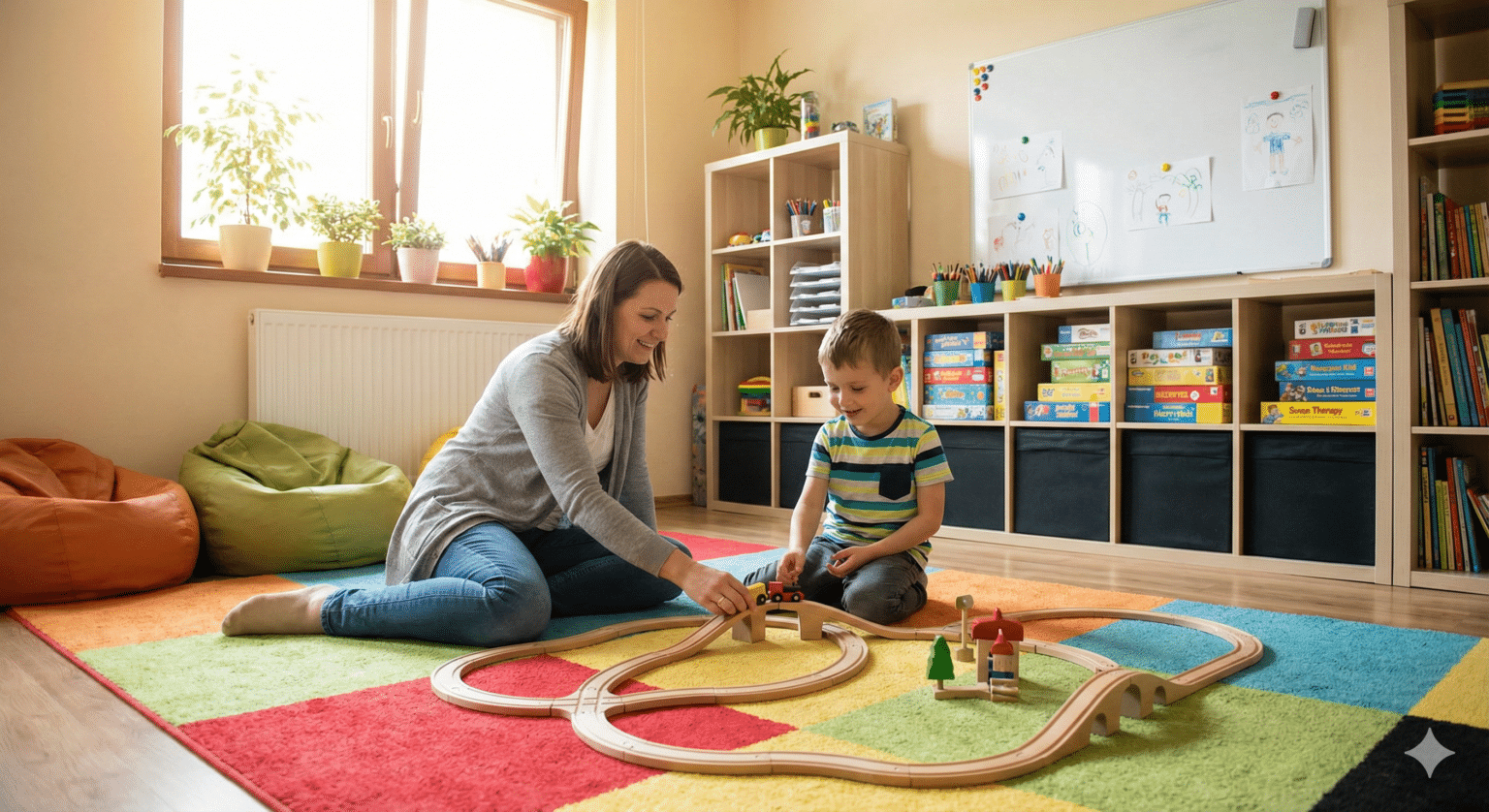 Child playing with a train
