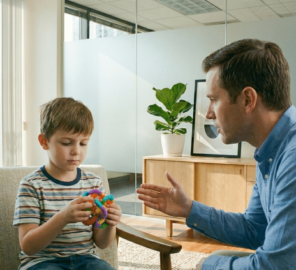 Young boy playing with a toy