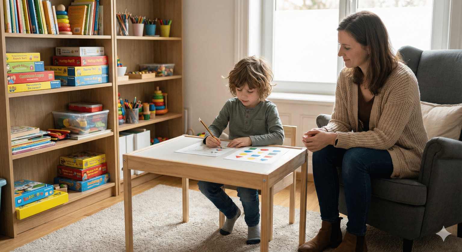Child taking a test at a desk